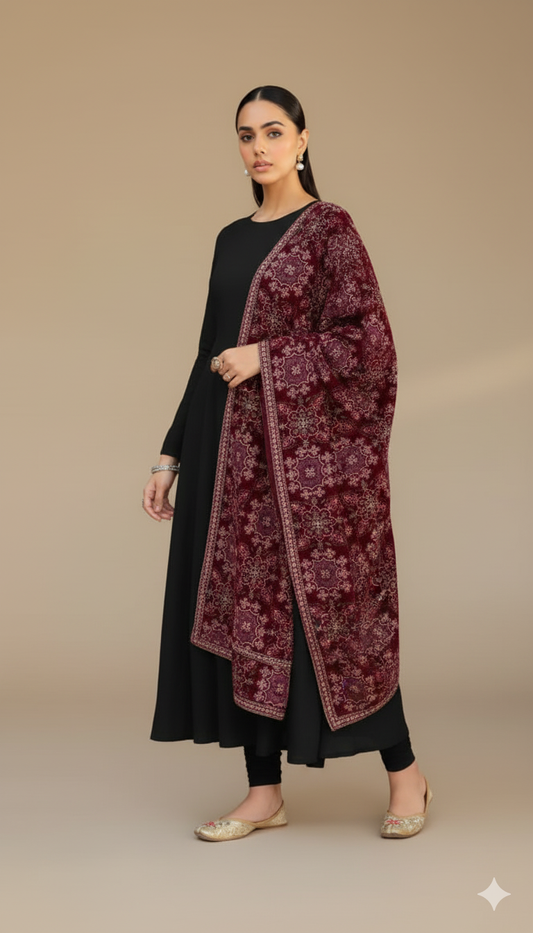 Embroidered Maroon Shawl 04