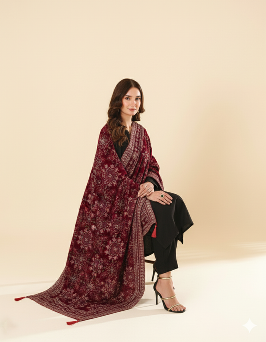 Maroon Velvet Shawl 02