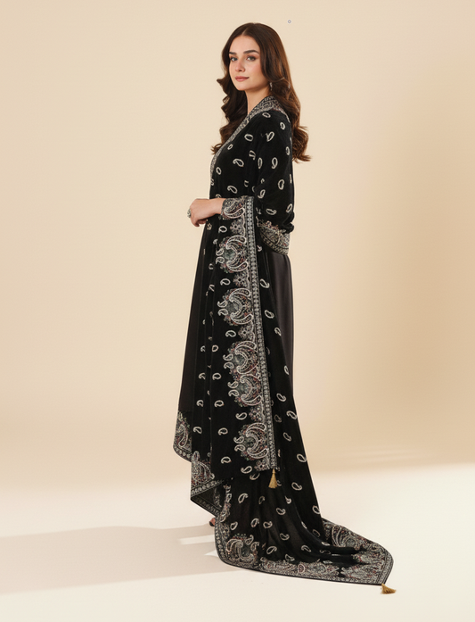 Premium Black Velvet Shawl 01