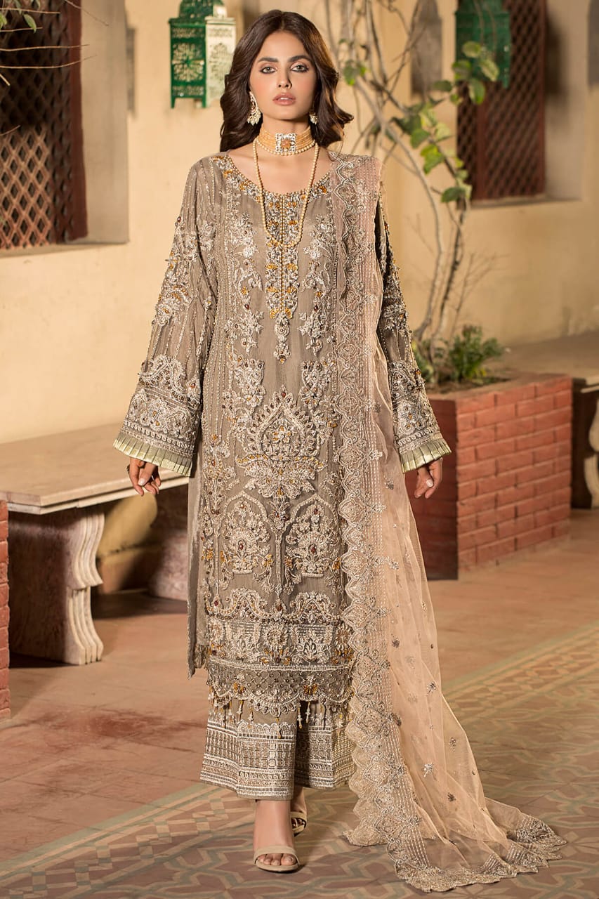 UD-41 Ramsha Luxury Wedding Embroidered Handmade Net 3Pc Suit
