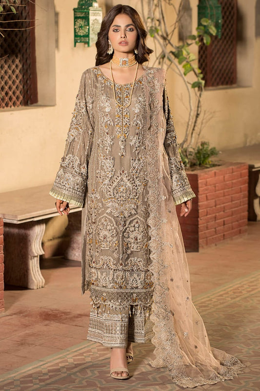 UD-41 Ramsha Luxury Wedding Embroidered Handmade Net 3Pc Suit